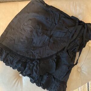Urban Outfitters Black Embroidered Wrap Skirt